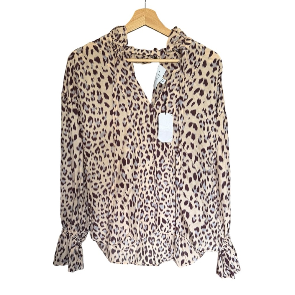 NWT Equipment Femme Silk Blend Farrah Peasant Leopard Long Sleeve Blouse Women S - Picture 3 of 8